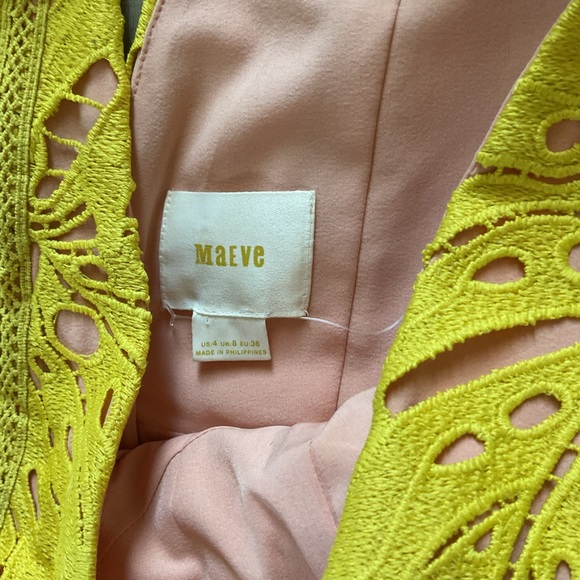 Anthropologie Maeve Yellow Gardenia Crochet Sleeveless V-Neck Lace Column Dress - Picture 4 of 5